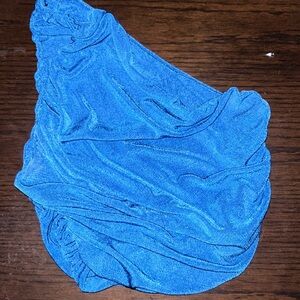 Blue shiny one-shoulder Top